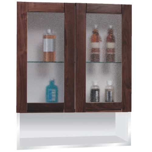 胡桃木實木框/銀霞玻璃門片/對開式標準吊櫃  |商品介紹|浴櫃系列|吊櫃系列