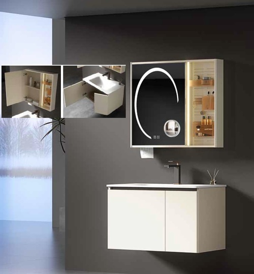 60CM-岩板熱彎盆+不鏽鋼浴櫃/LED鏡櫃/不含龍頭